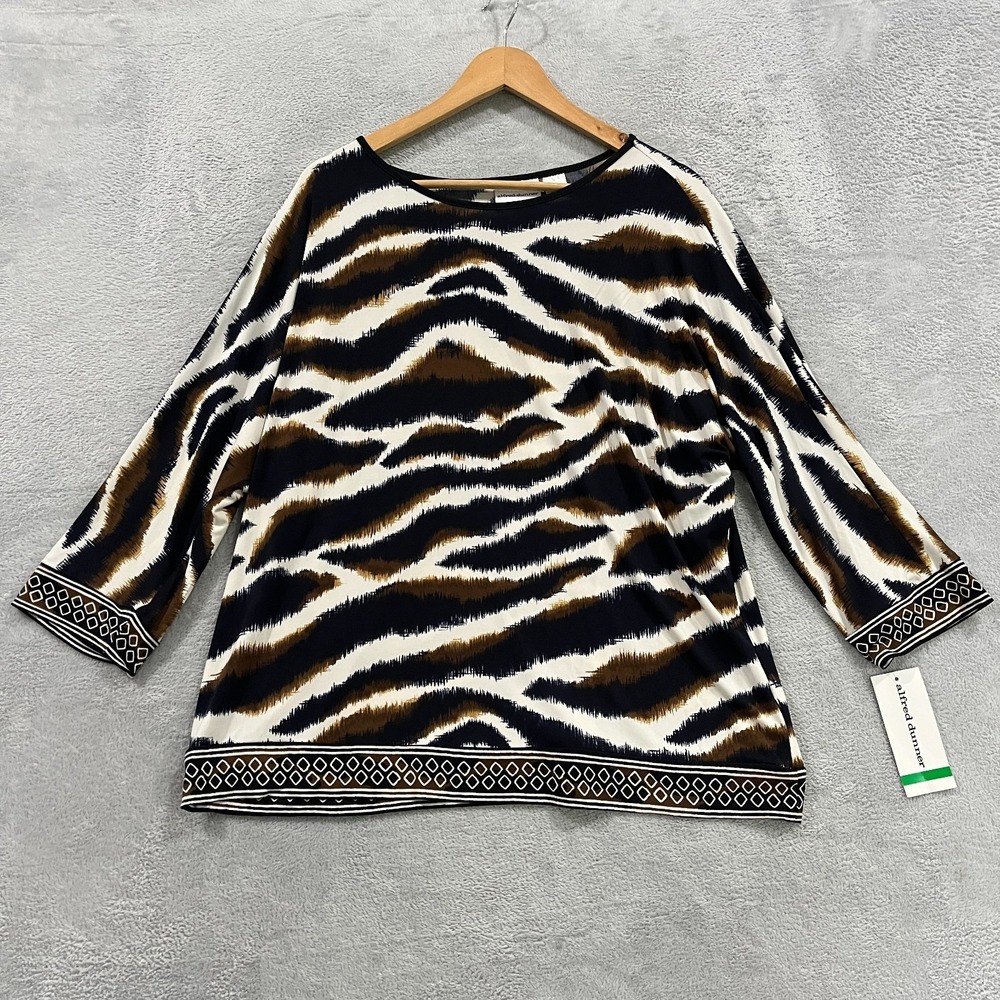 Alfred Dunner Blouse Animal Print Top Size Large Hippie Boho Festival